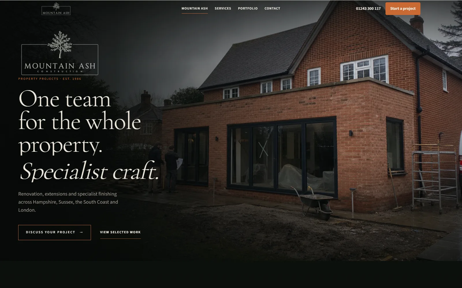 Home page of the live Mountain Ash Construction website